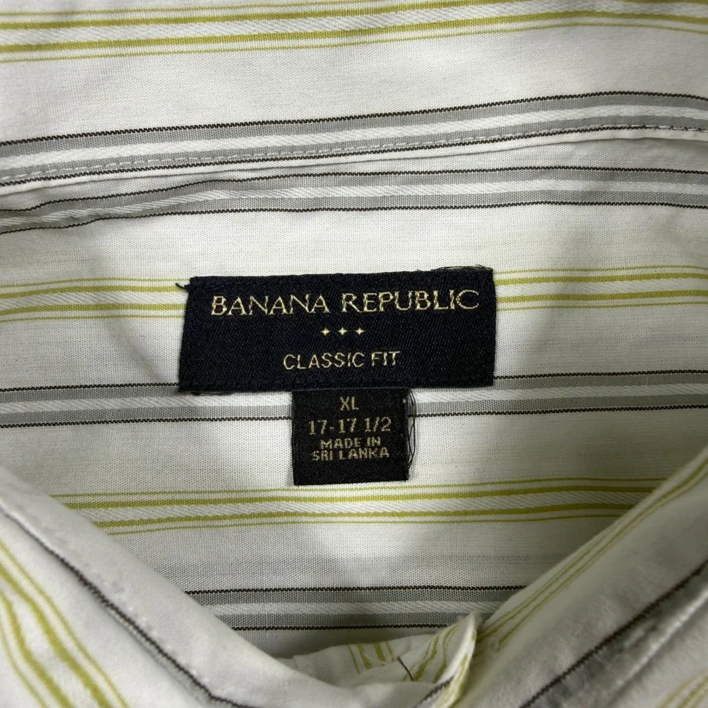 Banana Republic Mens XL Classic Fit Cotton Button Down Stripe Shirt Olive Grey